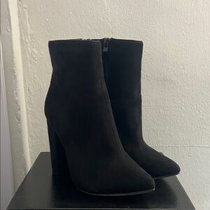 Fashion Nova Black Suede-Look Block Heel Ankle Boots